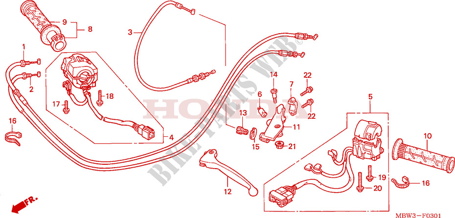 LEVIER DE GUIDON/COMMUTATEUR/CABLE(2) pour Honda CBR 600 F4 de 2001