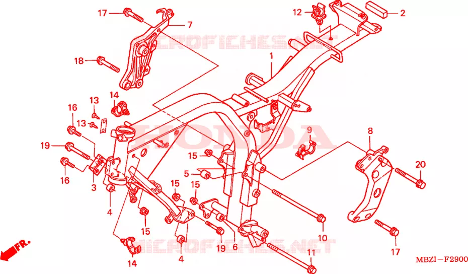 CARROSSERIE DE CHASSIS(CB600F2/F22) Honda MOTO 600 HORNET 2002  CB600F22