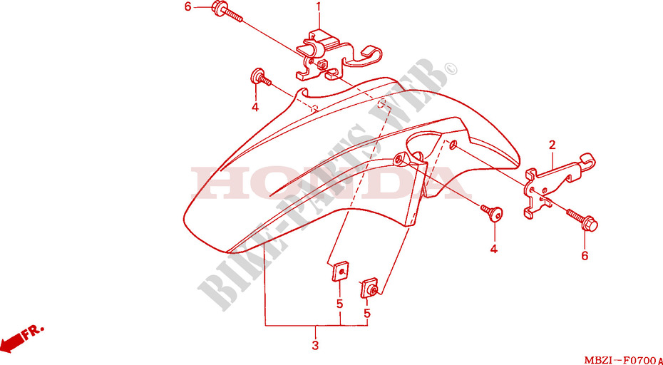 GARDE BOUE AVANT (CB600F2/F22/3/4) pour Honda CB 600 S HORNET de 2002