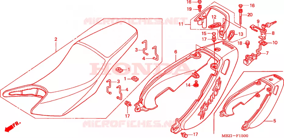 SELLE - CARENAGE ARRIERE (CB600F2/F22) Honda MOTO 600 HORNET 2002  CB600F2
