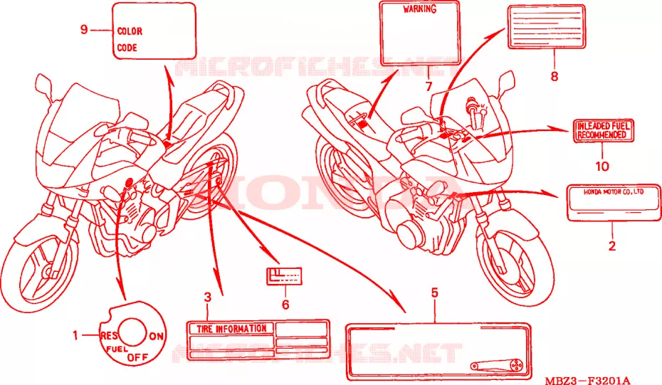 ETIQUETTE DE PRECAUTIONS(2) Honda MOTO 600 HORNET 2003  CB600F21