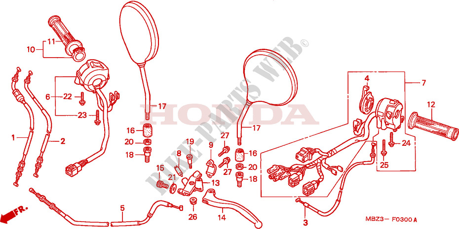 LEVIER DE GUIDON/COMMUTATEUR/ CABLE(1) pour Honda CB 600 HORNET 50HP de 1998