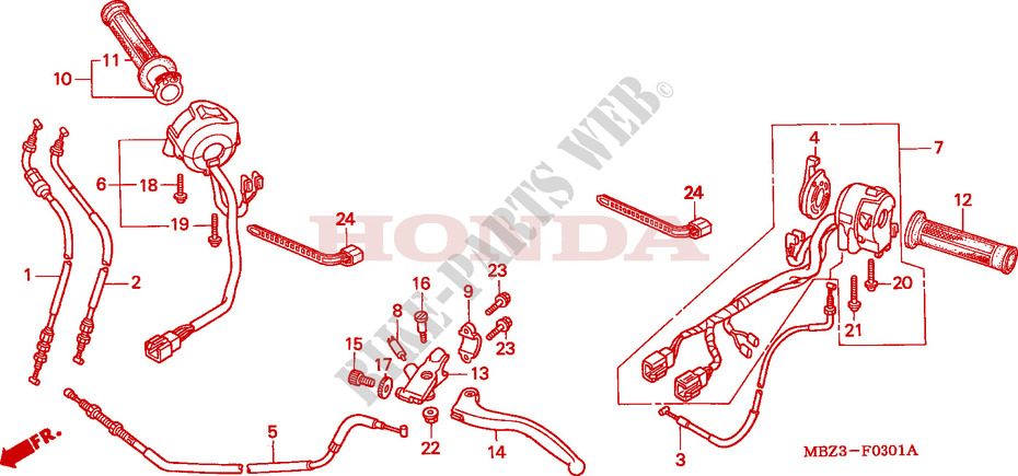 LEVIER DE GUIDON/COMMUTATEUR/ CABLE(2) pour Honda CB 600 S HORNET de 2000