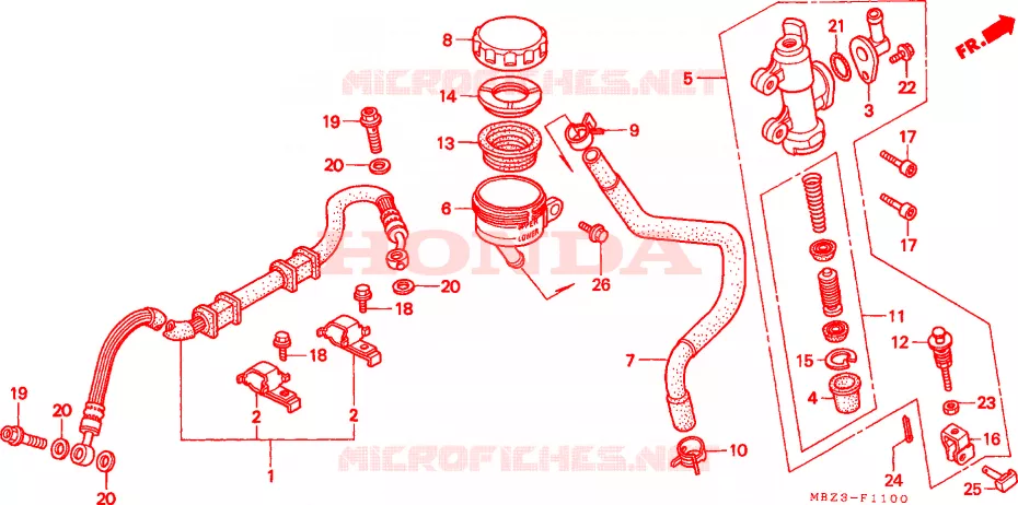 MAITRE-CYLINDRE DE FREIN ARRIERE  Honda MOTO 600 HORNET 1998  CB600FW