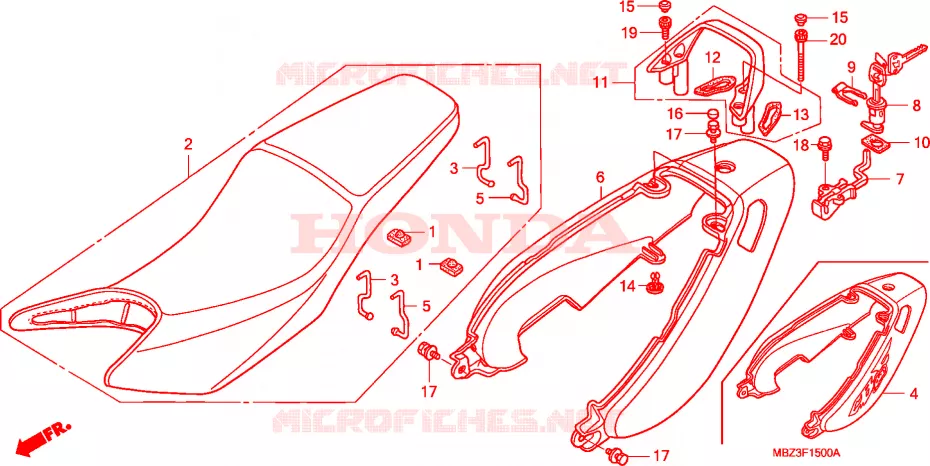 SELLE - CARENAGE ARRIERE Honda MOTO 600 HORNET 1999  CB600FX