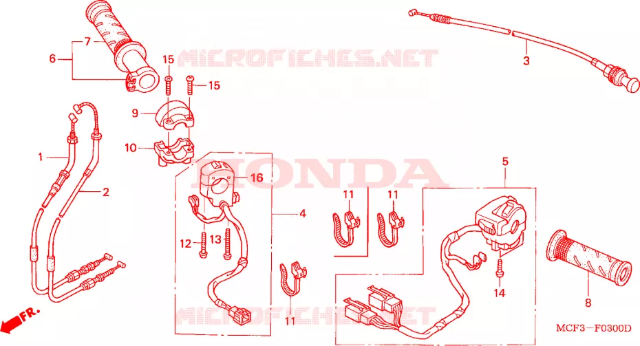 COMMODO - LEVIER - CABLE Honda MOTO 1000 SP 2004  VTR1000SP3