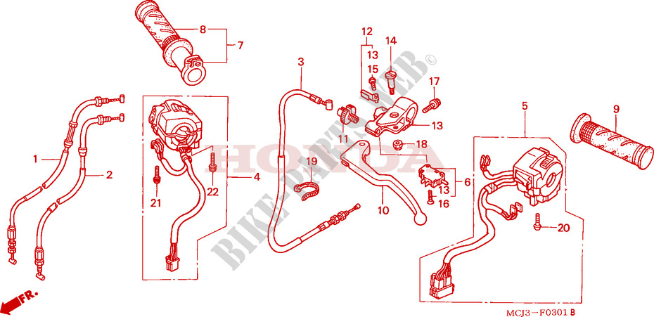 CABLES   COMMODOS   LEVIERS   POIGNEES (CBR900RR2,3) pour Honda CBR 954 RR de 2002