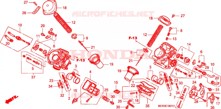 CARBURATEUR (PIECES CONSTITUTIVES) Honda MOTO 750 SHADOW 2003  VT750DCB3