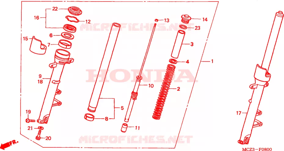 FOURCHETTE AVANT(CB900F2/3) Honda MOTO 900 HORNET 2002  CB900F2