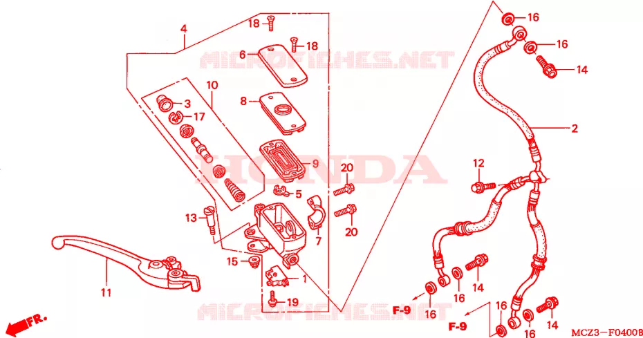 MAITRE CYLINDRE DE FREIN AVANT Honda MOTO 900 HORNET 2003  CB900F3_A