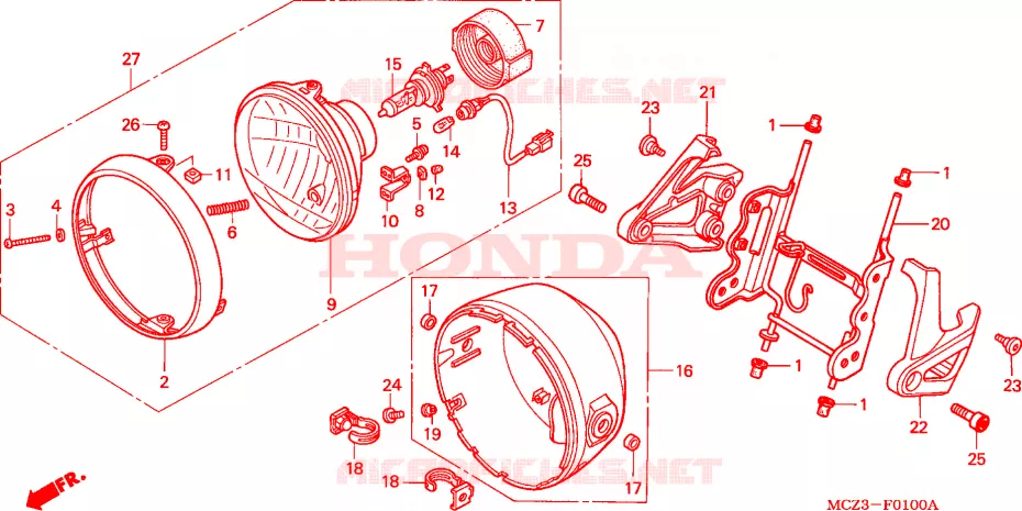 PHARE (E/ED/EK/F/G/H/KO) Honda MOTO 900 HORNET 2005  CB900F5