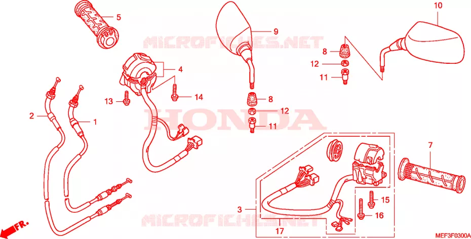 COMMODO - CABLE - RETROVISEUR Honda SCOOTER 400 SILVERWING 2016  FJS400D9