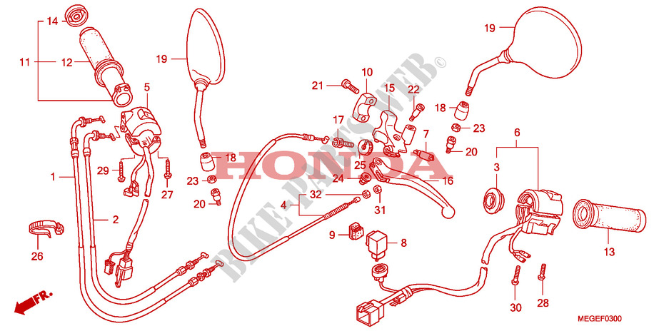 COMMODOS   POIGNEES   CABLES pour Honda SHADOW VT 750 AERO de 2009