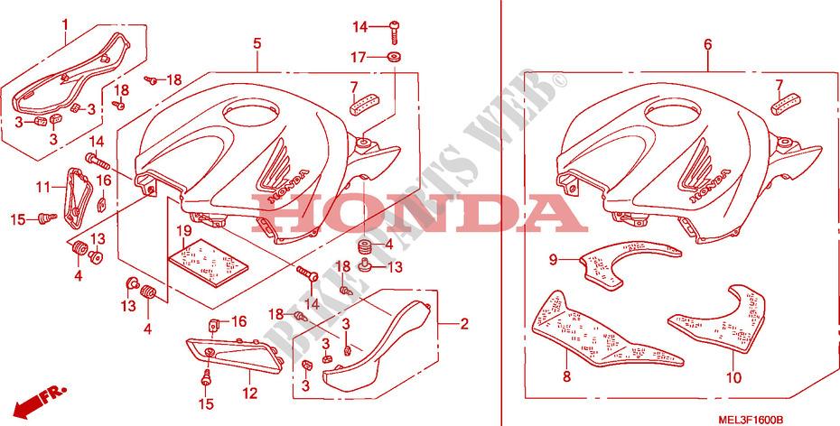 CAPOT DE RESERVOIR pour Honda CBR 1000 RR FIREBLADE de 2005