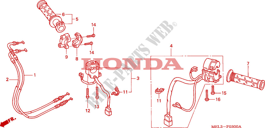 COMMODO   LEVIER   CABLE pour Honda CBR 1000 RR FIREBLADE de 2004