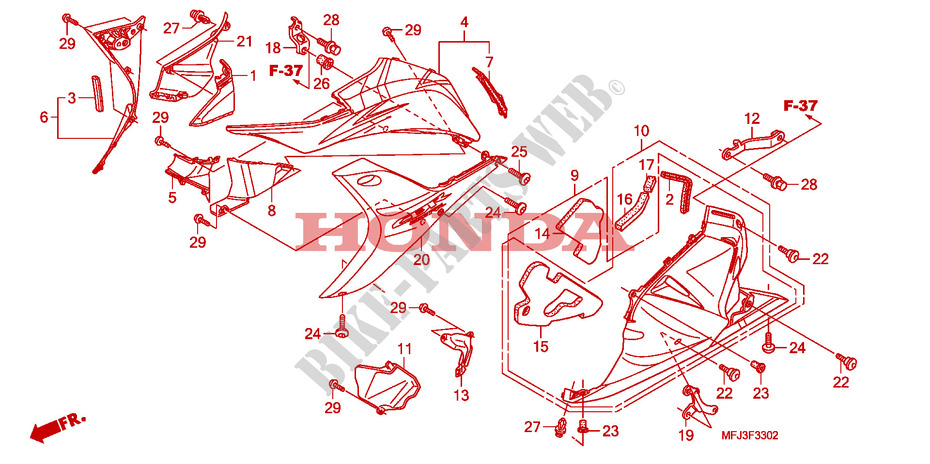 CAPOT INFERIEUR(G.)(CBR600RR9,A,B/RA9,A,B) pour Honda CBR 600 RR GREY ORANGE de 2011