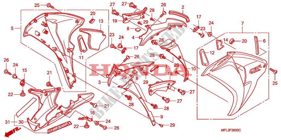 CARENAGES LATERAUX AVANT pour Honda CBR 1000 RR FIREBLADE TRICOLOUR de 2010