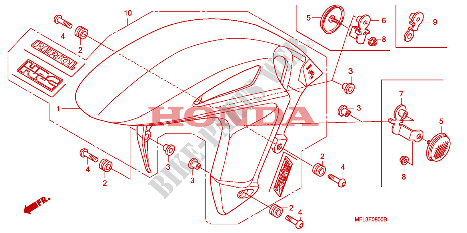 GARDE BOUE AVANT pour Honda CBR 1000 RR FIREBLADE de 2010
