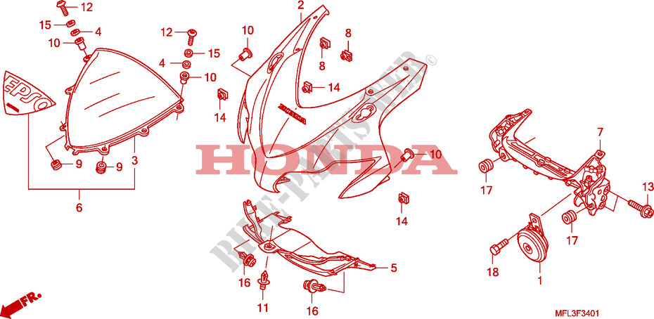 PANNEAU SUPERIEUR(2) pour Honda CBR 1000 RR FIREBLADE TRICOLOR de 2010