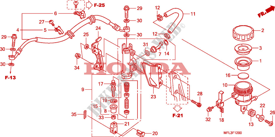 REAR BRAKE MASTERCYLINDER(CBR1000RR) pour Honda CBR 1000 RR FIREBLADE ORANGE de 2010