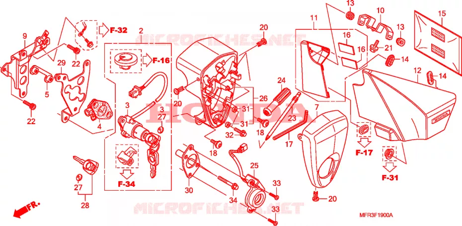 COUVERCLE LATERAL - OUTILS - CONTACTEUR A CLES Honda MOTO 1300 VT 2011  VT1300CXA
