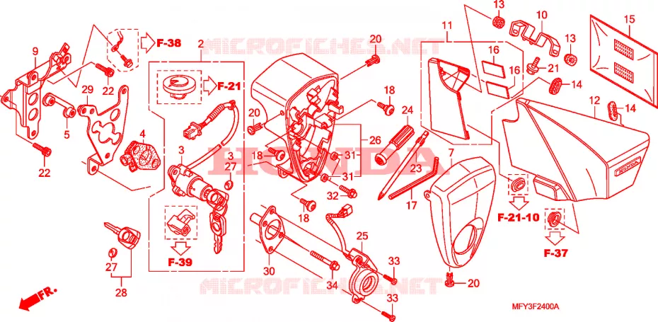 COUVERCLE LATERAL - OUTILS - CONTACTEUR A CLES Honda MOTO 1300 VT 2011  VT1300CRAB