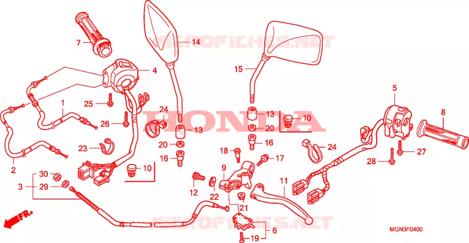 LEVIER DE GUIDON - CABLE - COMMODO Honda MOTO 600 CBF 2010  CBF600NA