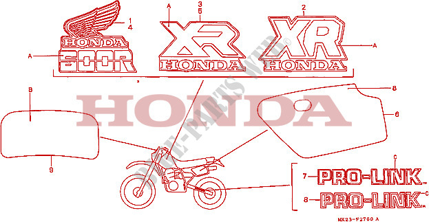 AUTOCOLLANTS pour Honda XR 600 R de 1985