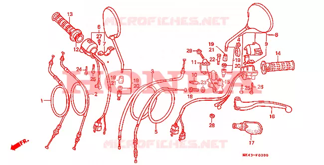 LEVIER DE GUIDON - CABLE - COMMODO Honda MOTO 500 XBR 1986  XBR500G