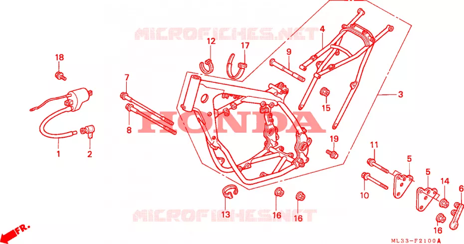 CARROSSERIE DE CHASSIS(CR500RL/RM) Honda MOTO 500 CR 1991  CR500RM
