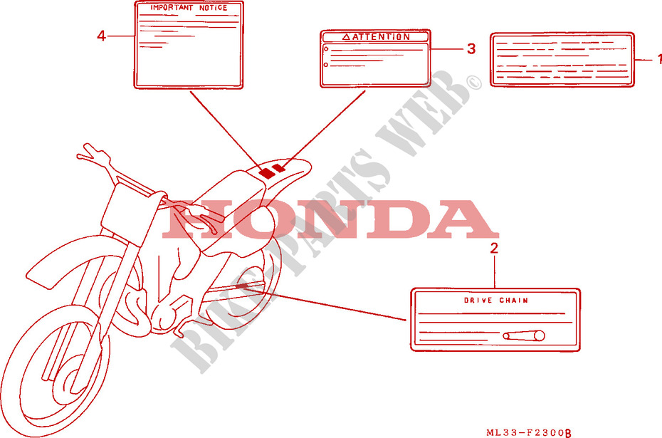 ETIQUETTE DE PRECAUTIONS pour Honda CR 500 R de 1995