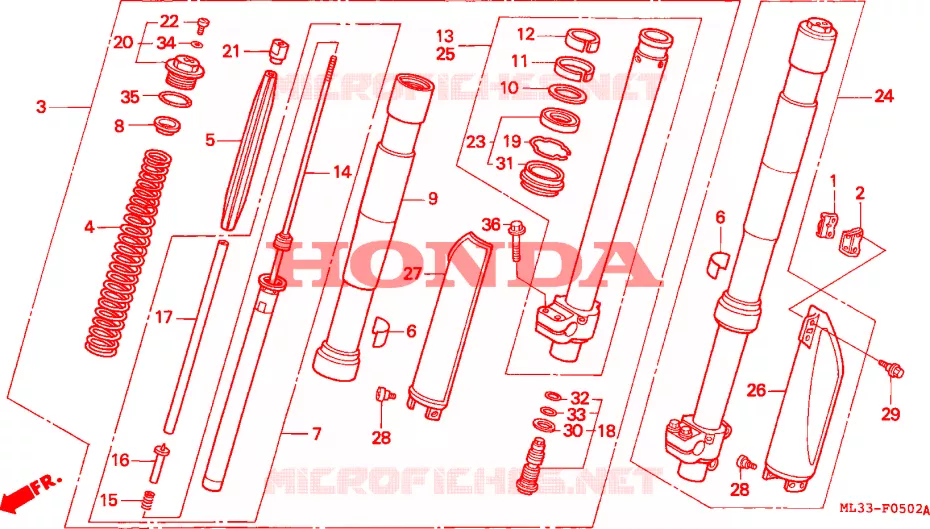 FOURCHE (CR500RN/RP/RR) Honda MOTO 500 CR 1993  CR500RP