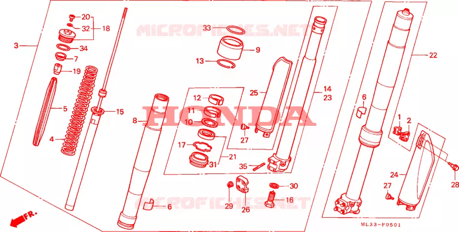 FOURCHETTE AVANT(CR500RM) Honda MOTO 500 CR 1991  CR500RM