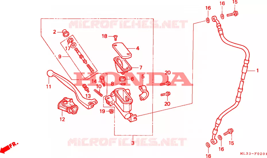 MAITRE-CYLINDRE FREIN AV.(CR500RN/RP/RR/RS/RT/RV) Honda MOTO 500 CR 1993  CR500RP