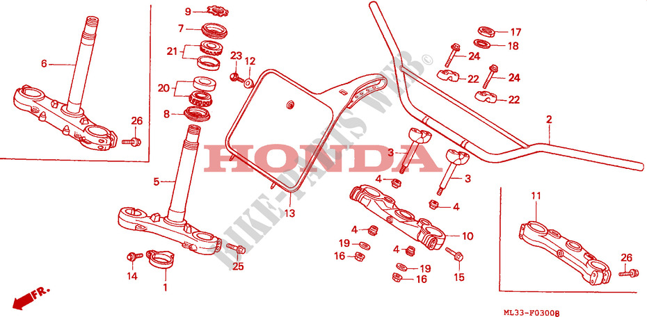 TUYAU DE GUIDON/PONT SUPERIEUR/ TIGE DE DIRECTION( CR500RR) pour Honda CR 500 R de 1990
