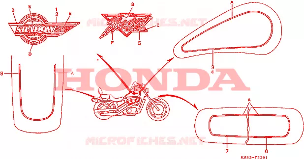 AUTOCOLLANTS (VT1100CN/CP/CR) Honda MOTO 1100 SHADOW 1994  VT1100CR