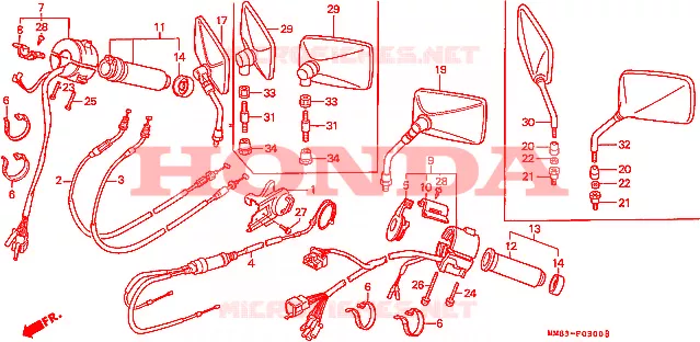 COMMODO - LEVIER - CABLE Honda MOTO 1100 SHADOW 1987  VT1100CH