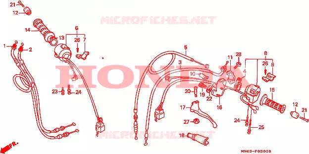 LEVIER DE GUIDON - CABLE - COMMODO Honda MOTO 600 CBR 1987  CBR600FH