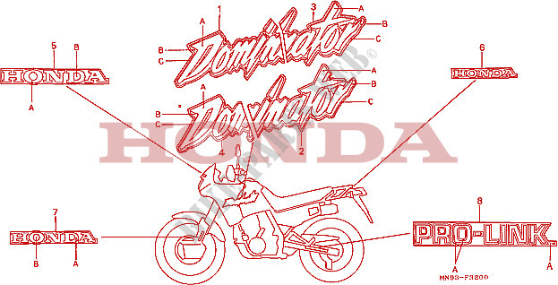 AUTOCOLLANTS pour Honda DOMINATOR 650 de 1989