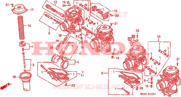 CARBURATEUR (PIECES CONSTITUTIVES) Honda MOTO 1000 CBR 1992  CBR1000FN