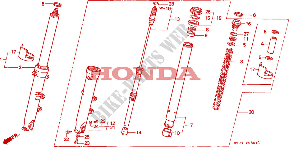 FOURCHETTE AVANT(2) pour Honda CBR 600 F de 1993