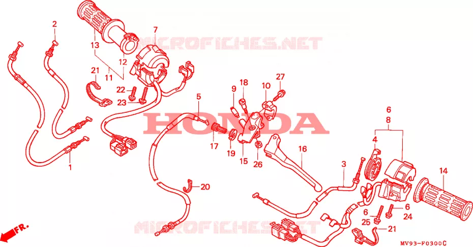 LEVIER DE GUIDON - CABLE - COMMODO Honda MOTO 600 CBR 1993  CBR600FP