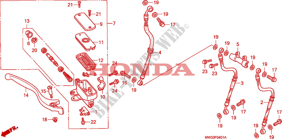 MAITRE CYLINDRE FREIN AV.(CB750F2) pour Honda SEVEN FIFTY 750 50HP de 1995