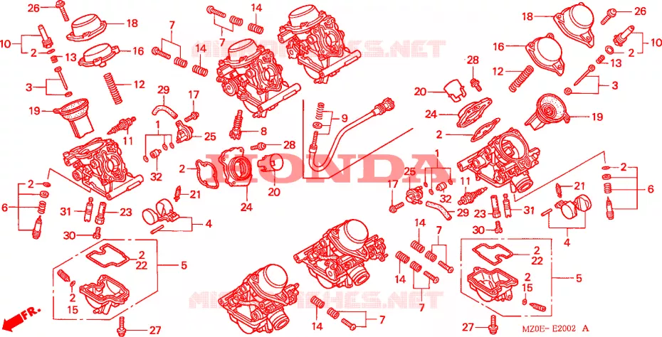 CARBURATEUR (PIECES CONSTITUTIVES) Honda MOTO 1500 GOLD-WING 2002  GL1500C2