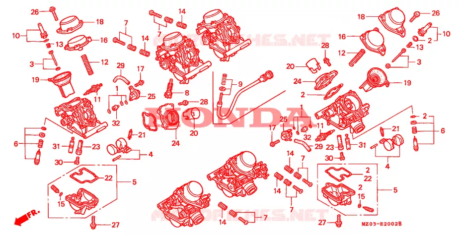 CARBURATEUR (PIECES CONSTITUTIVES) Honda MOTO 1500 GOLD-WING 2000  GL1500CY