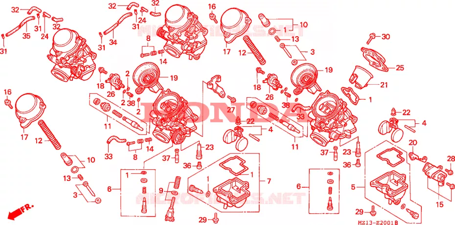 CARBURATEUR (PIECES CONSTITUTIVES) Honda MOTO 1000 CB 1993  CB1000FP
