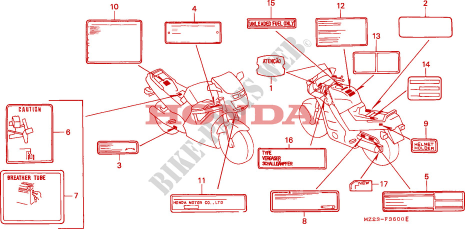 ETIQUETTE DE PRECAUTIONS pour Honda CBR 1000 DUAL CBS de 1994