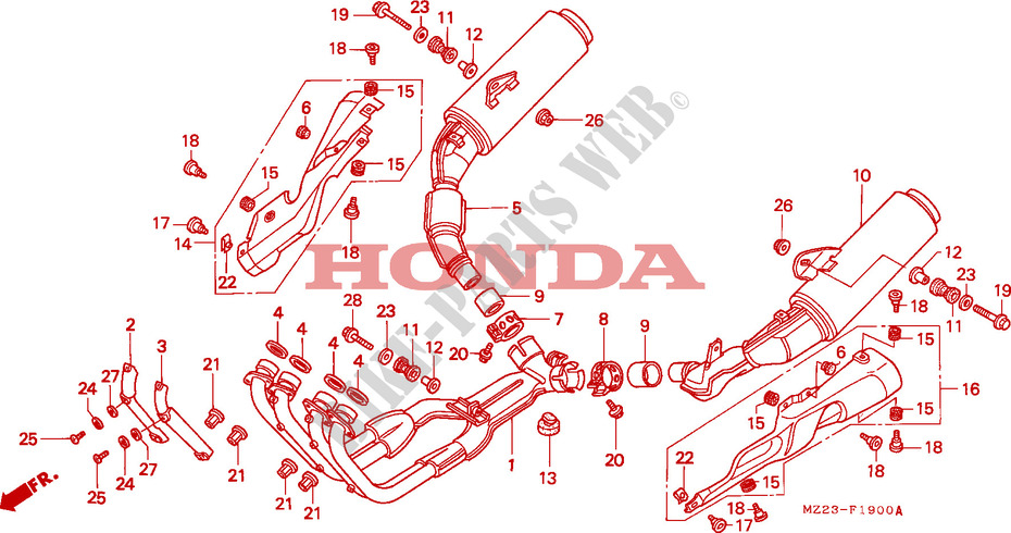 SILENCIEUX D'ECHAPPEMENT pour Honda CBR 1000 F de 1993