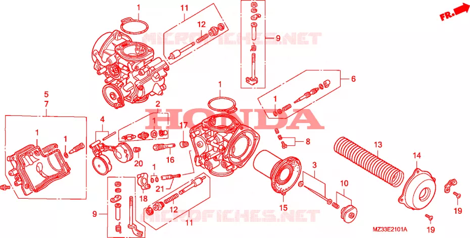 CARBURATEUR (PIECES CONSTITUTIVES) Honda MOTO 1500 GOLD-WING 1993  GL1500AP