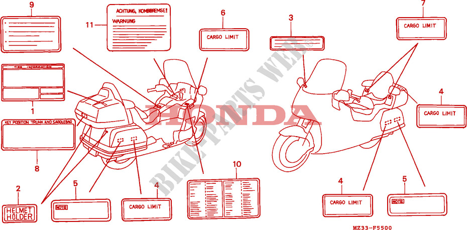 ETIQUETTE DE PRECAUTIONS(1) pour Honda GL 1500 GOLD WING ASPENCADE de 1994